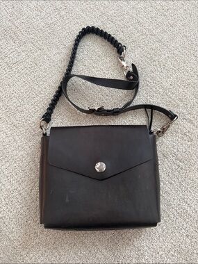 rag & bone Black Leather Crossbody with Chain-Detail Strap